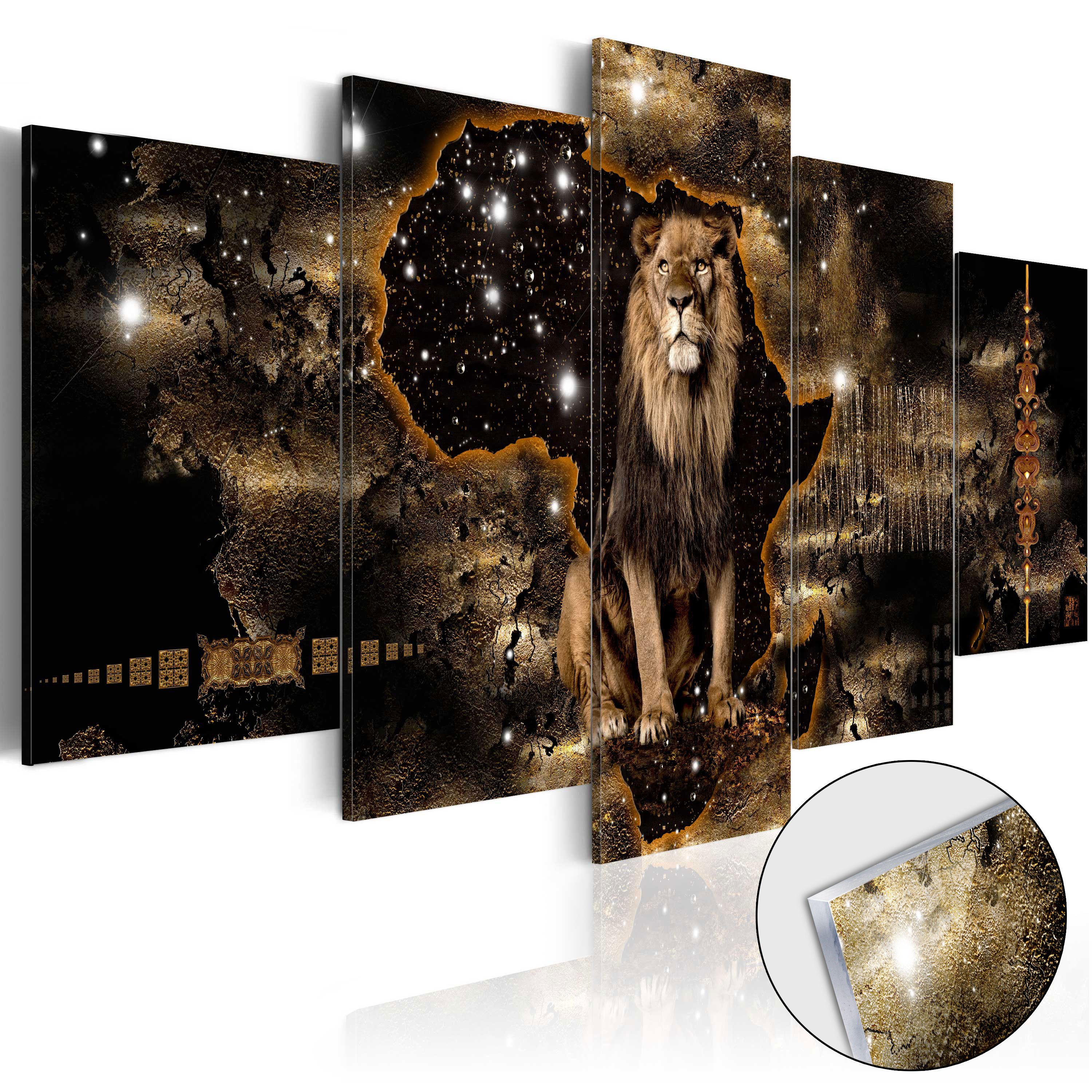 PoliHome Πίνακας σε ακρυλικό γυαλί - Golden Lion [Glass] - 100x50