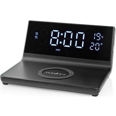 Wireless mobile fast charger & desktop digital clock / alarm clock Nedis WCACQ20BK