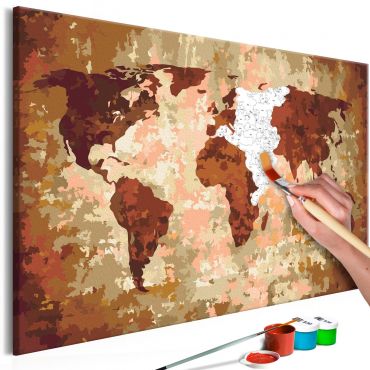 DIY canvas painting - World Map (Earth Colours) 60x40