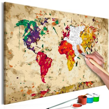 DIY canvas painting - World Map (Colour Splashes) 60x40