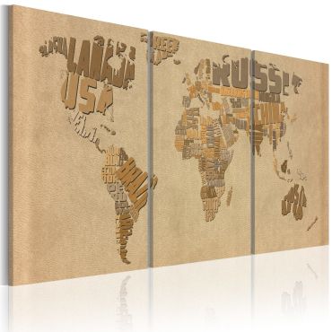 Canvas Print - The world map in beige and brown