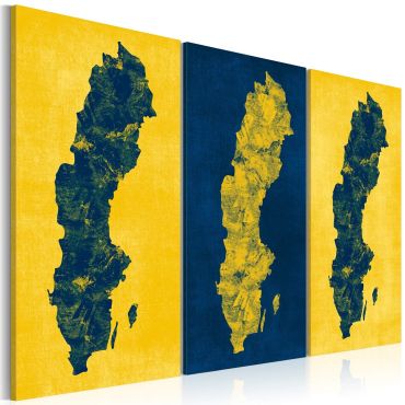 Canvas Print - Painted map of Sweden - triptych