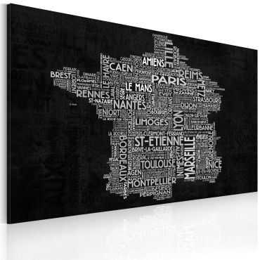 Canvas Print - Text map of France on the black background