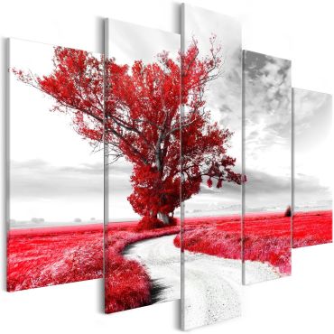 Canvas Print - Lone Tree (5 Parts) Red 225x100