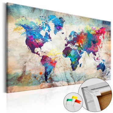 Decorative Pinboard - World Map: Colourful Madness [Cork Map]