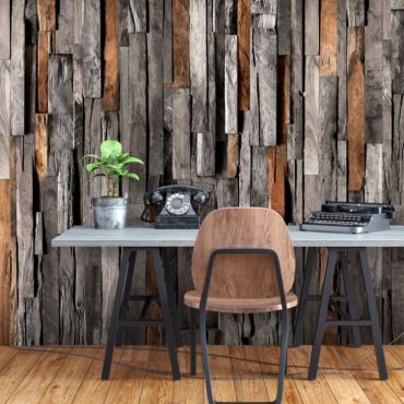 Self-adhesive photo wallpaper - Wooden Curtain (Gray and Brown)