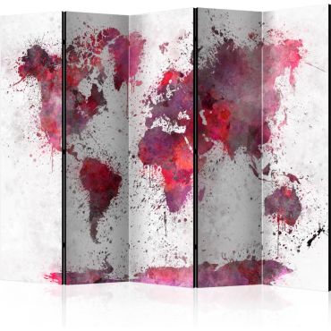 5-part divider - World Map: Red Watercolors II [Room Dividers]