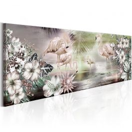 Canvas Print - Flamingoes and Flowers