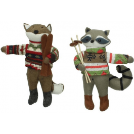 Christmas Ornament pair of foxes in woolen clothes & Skis